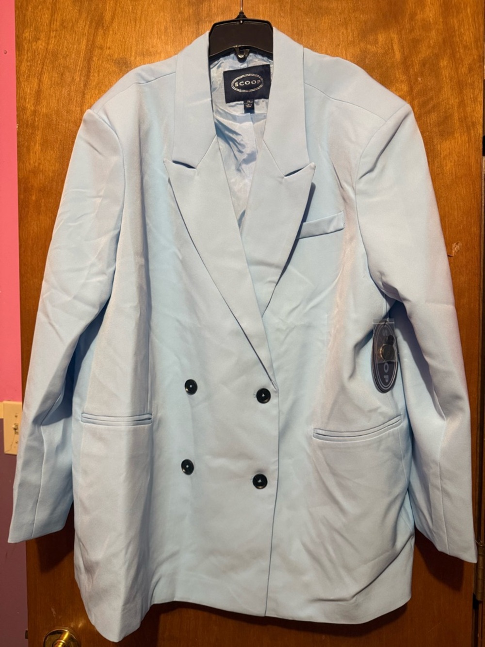 Scoop Light Blue Double-Breasted Women's Blazer